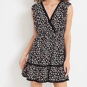 NWT Maurices Black Floral Ruffle Sleeve Skater Dress